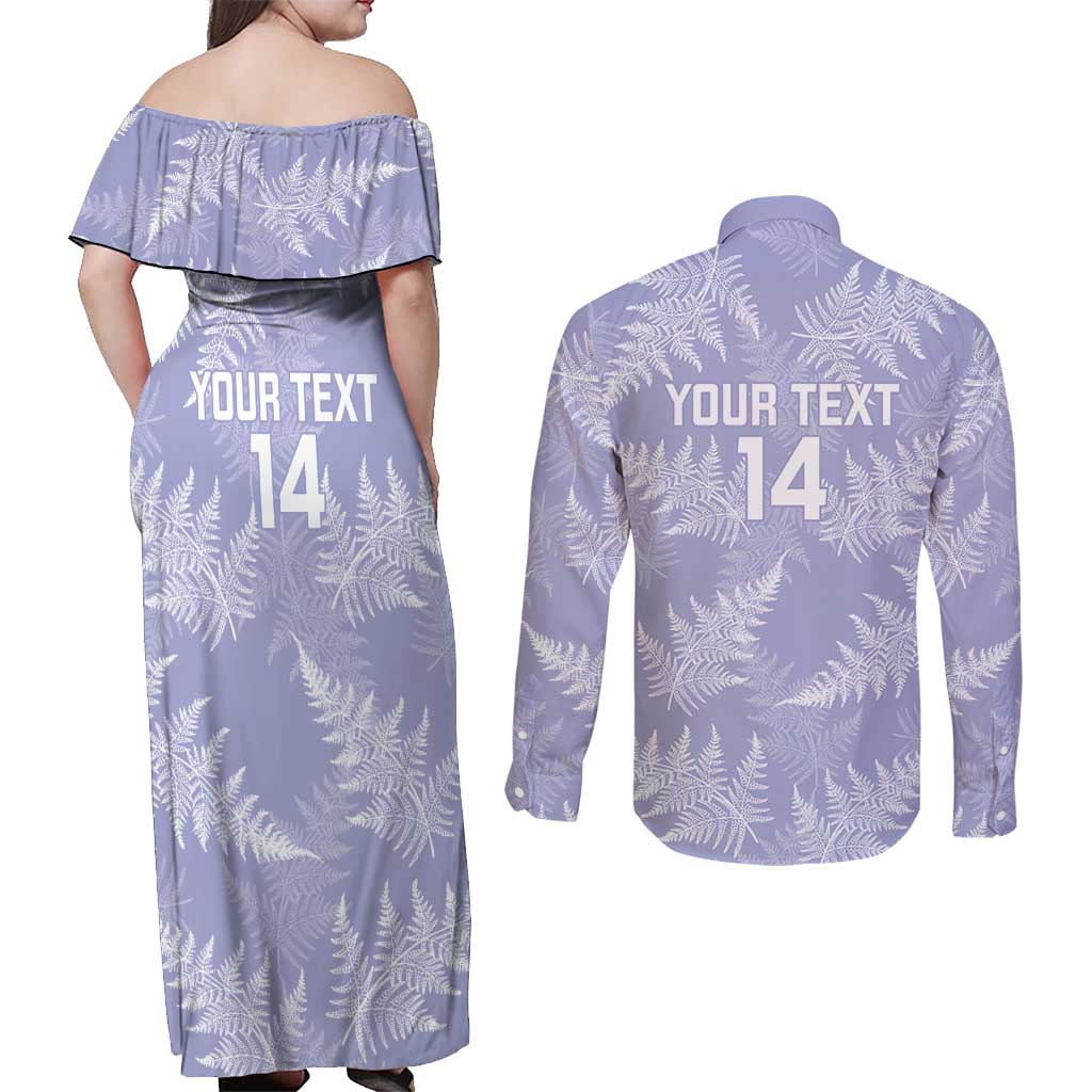 New Zealand Silver Fern Rugby Custom Couples Matching Off Shoulder Maxi Dress and Long Sleeve Button Shirt Go Aotearoa Champions Purple Version - Aussie Hoodie