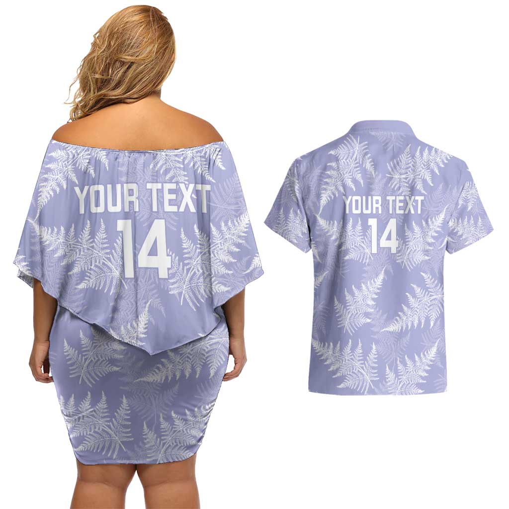 New Zealand Silver Fern Rugby Custom Couples Matching Off Shoulder Short Dress and Hawaiian Shirt Go Aotearoa Champions Purple Version - Aussie Hoodie