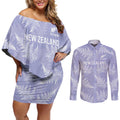 New Zealand Silver Fern Rugby Custom Couples Matching Off Shoulder Short Dress and Long Sleeve Button Shirt Go Aotearoa Champions Purple Version - Aussie Hoodie