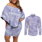 New Zealand Silver Fern Rugby Custom Couples Matching Off Shoulder Short Dress and Long Sleeve Button Shirt Go Aotearoa Champions Purple Version - Aussie Hoodie