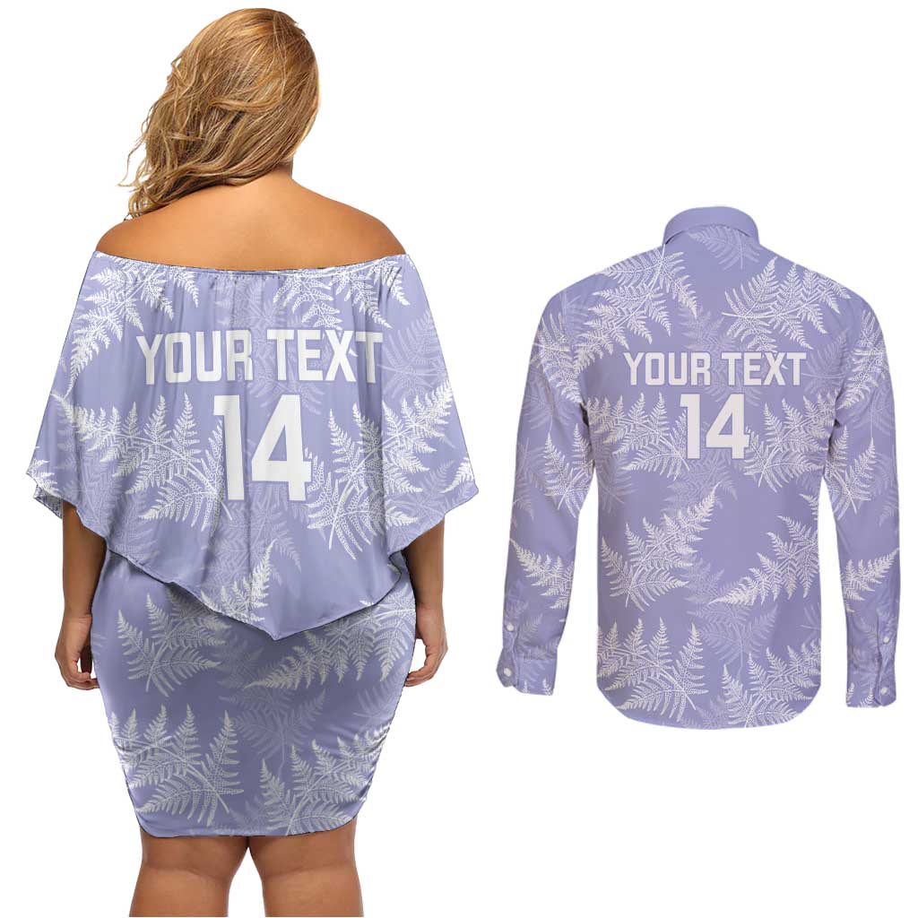 New Zealand Silver Fern Rugby Custom Couples Matching Off Shoulder Short Dress and Long Sleeve Button Shirt Go Aotearoa Champions Purple Version - Aussie Hoodie