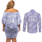 New Zealand Silver Fern Rugby Custom Couples Matching Off Shoulder Short Dress and Long Sleeve Button Shirt Go Aotearoa Champions Purple Version - Aussie Hoodie