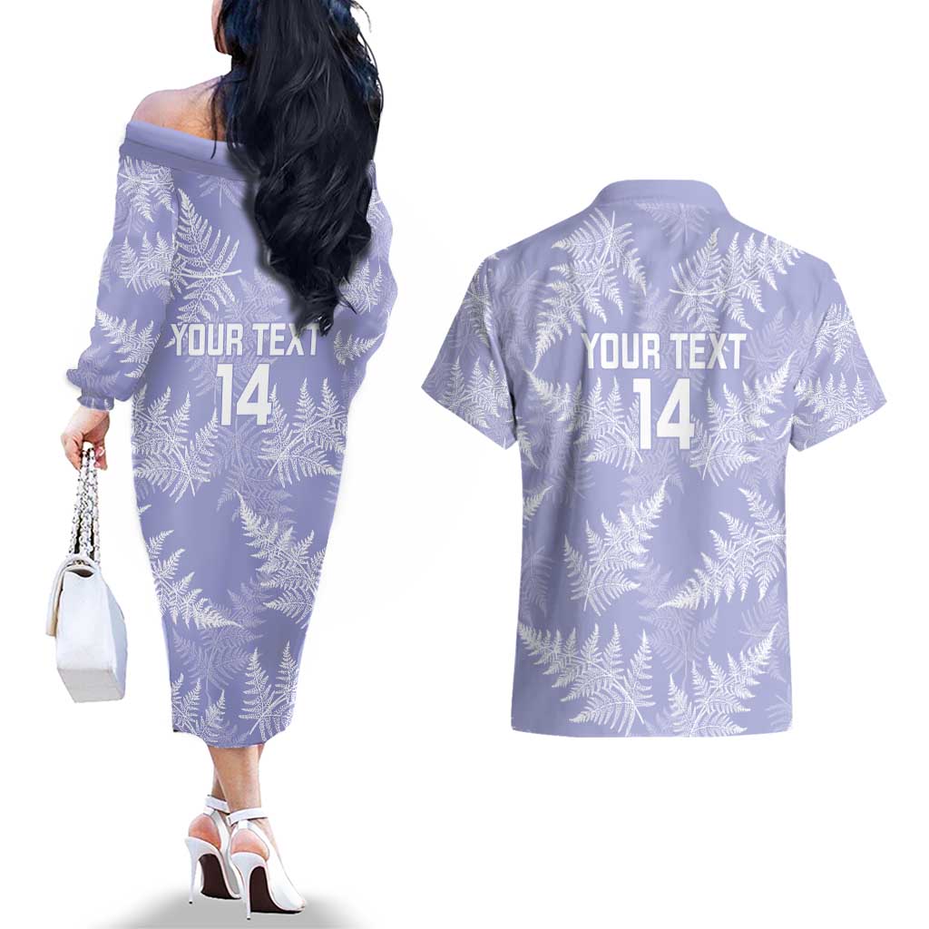 New Zealand Silver Fern Rugby Custom Couples Matching Off The Shoulder Long Sleeve Dress and Hawaiian Shirt Go Aotearoa Champions Purple Version - Aussie Hoodie