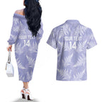 New Zealand Silver Fern Rugby Custom Couples Matching Off The Shoulder Long Sleeve Dress and Hawaiian Shirt Go Aotearoa Champions Purple Version - Aussie Hoodie