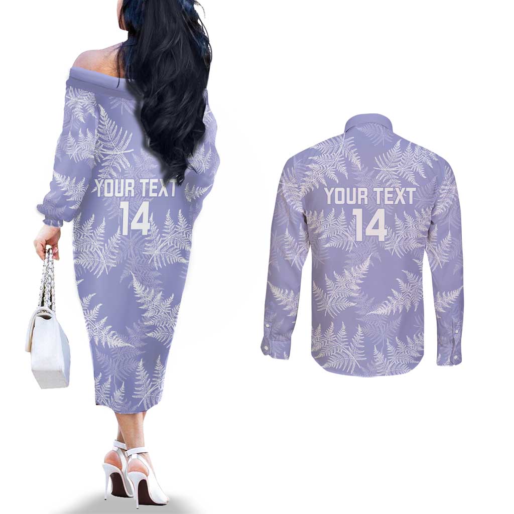 New Zealand Silver Fern Rugby Custom Couples Matching Off The Shoulder Long Sleeve Dress and Long Sleeve Button Shirt Go Aotearoa Champions Purple Version - Aussie Hoodie