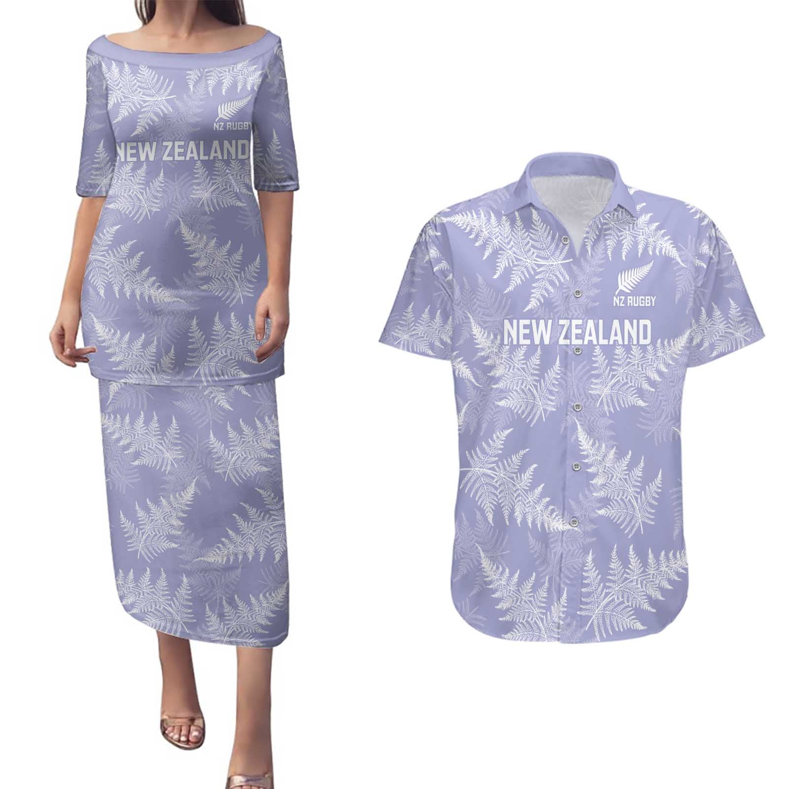 New Zealand Silver Fern Rugby Custom Couples Matching Puletasi and Hawaiian Shirt Go Aotearoa Champions Purple Version - Aussie Hoodie