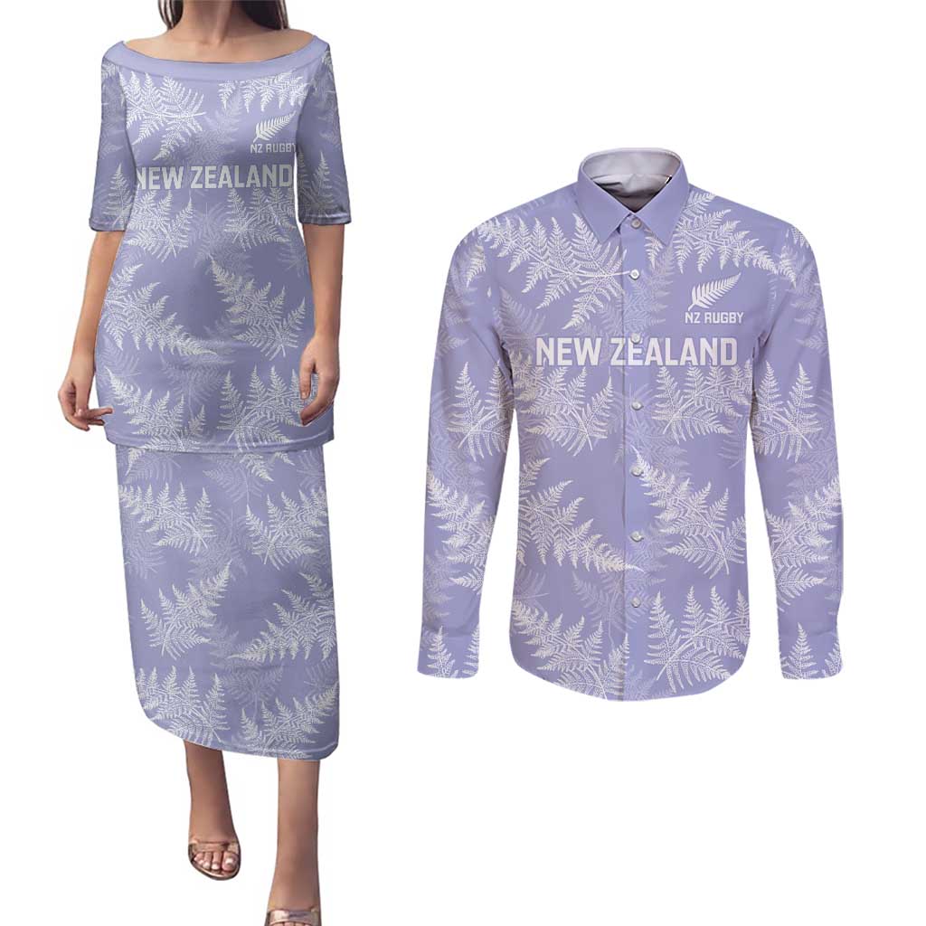 New Zealand Silver Fern Rugby Custom Couples Matching Puletasi and Long Sleeve Button Shirt Go Aotearoa Champions Purple Version - Aussie Hoodie