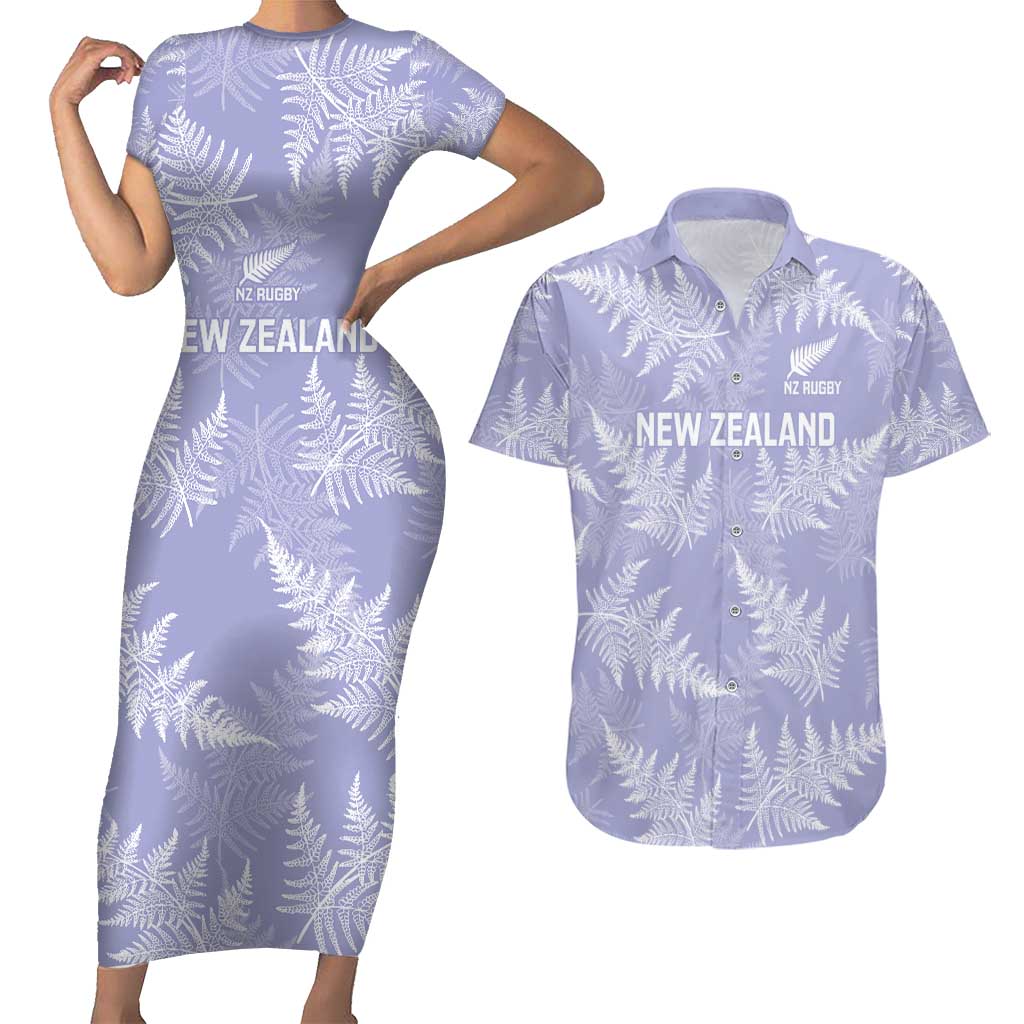 New Zealand Silver Fern Rugby Custom Couples Matching Short Sleeve Bodycon Dress and Hawaiian Shirt Go Aotearoa Champions Purple Version - Aussie Hoodie