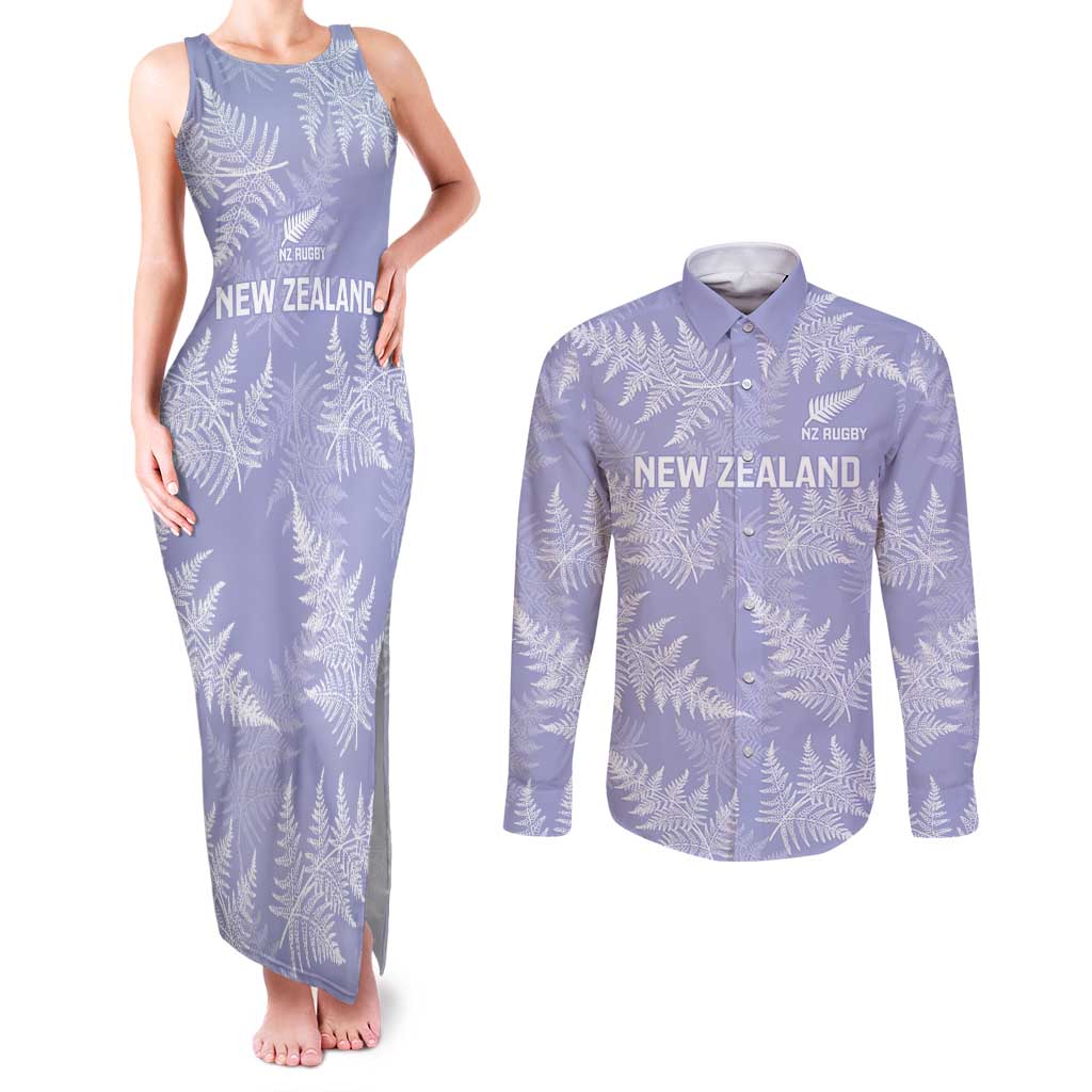 New Zealand Silver Fern Rugby Custom Couples Matching Tank Maxi Dress and Long Sleeve Button Shirt Go Aotearoa Champions Purple Version - Aussie Hoodie