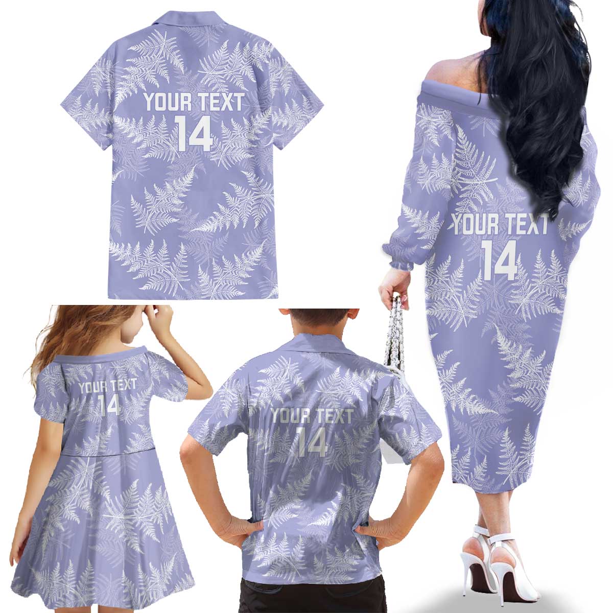 New Zealand Silver Fern Rugby Custom Family Matching Off The Shoulder Long Sleeve Dress and Hawaiian Shirt Go Aotearoa Champions Purple Version - Aussie Hoodie