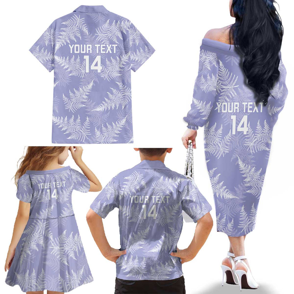 New Zealand Silver Fern Rugby Custom Family Matching Off The Shoulder Long Sleeve Dress and Hawaiian Shirt Go Aotearoa Champions Purple Version - Aussie Hoodie