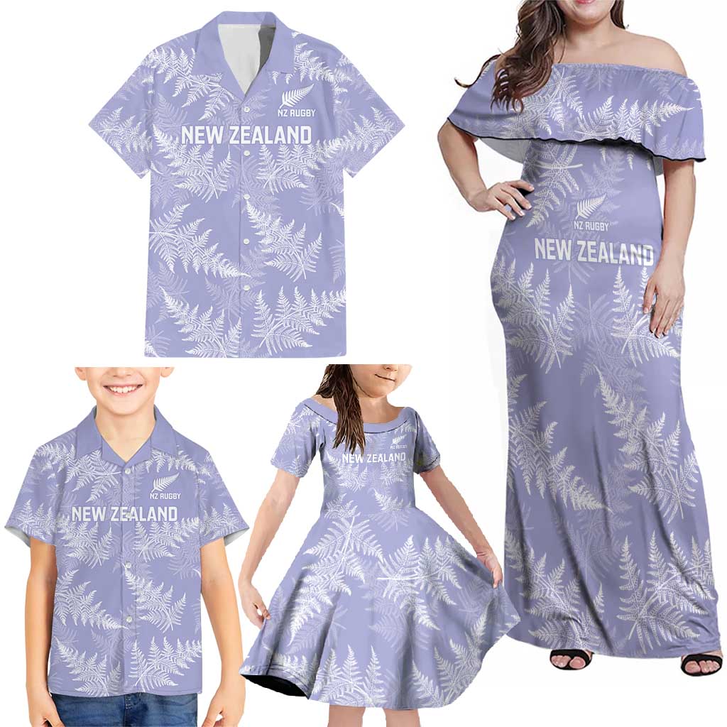 New Zealand Silver Fern Rugby Custom Family Matching Off Shoulder Maxi Dress and Hawaiian Shirt Go Aotearoa Champions Purple Version - Aussie Hoodie