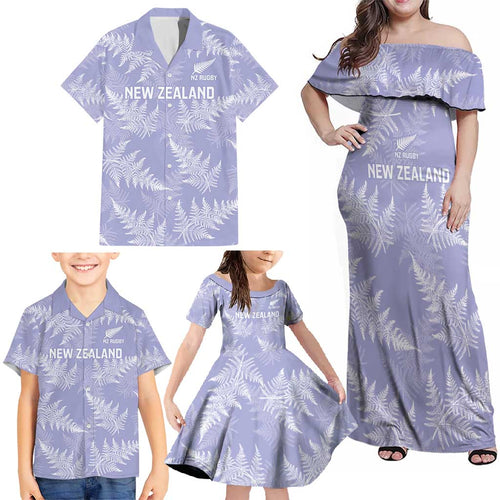 New Zealand Silver Fern Rugby Custom Family Matching Off Shoulder Maxi Dress and Hawaiian Shirt Go Aotearoa Champions Purple Version - Aussie Hoodie