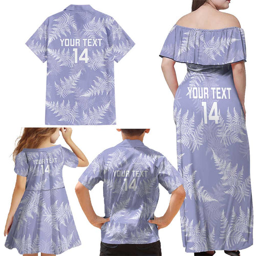 New Zealand Silver Fern Rugby Custom Family Matching Off Shoulder Maxi Dress and Hawaiian Shirt Go Aotearoa Champions Purple Version - Aussie Hoodie
