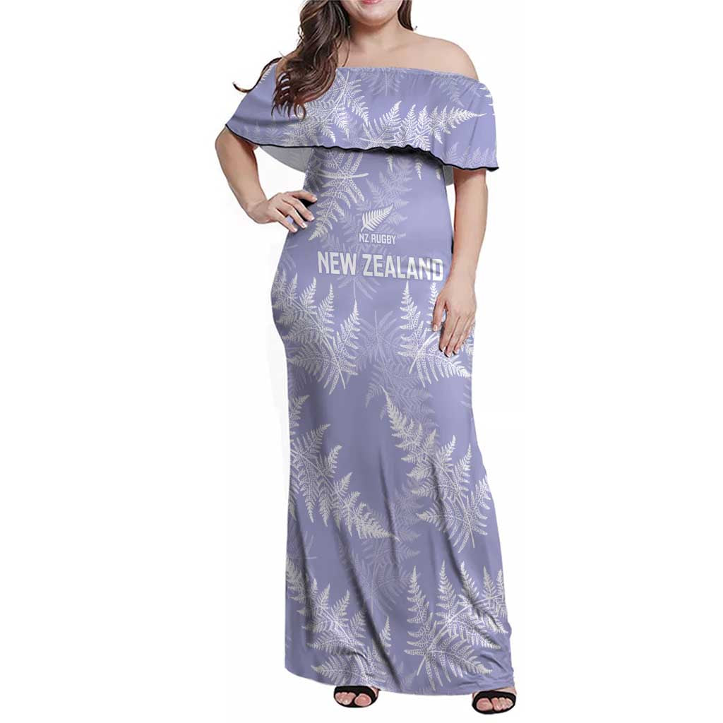 New Zealand Silver Fern Rugby Custom Family Matching Off Shoulder Maxi Dress and Hawaiian Shirt Go Aotearoa Champions Purple Version - Aussie Hoodie