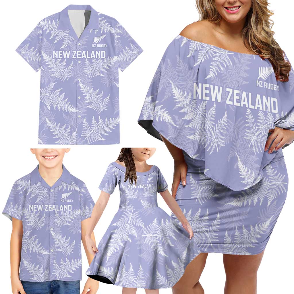 New Zealand Silver Fern Rugby Custom Family Matching Off Shoulder Short Dress and Hawaiian Shirt Go Aotearoa Champions Purple Version - Aussie Hoodie
