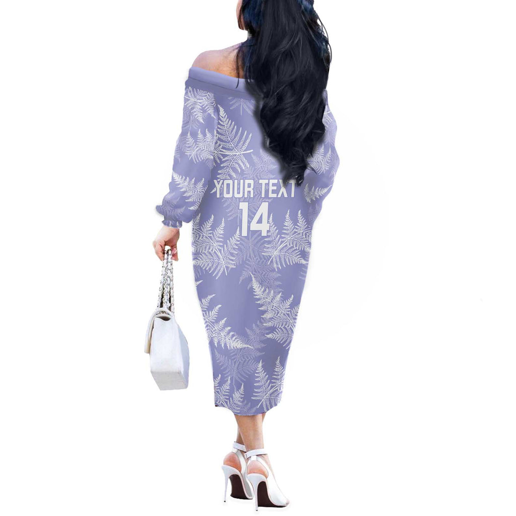 New Zealand Silver Fern Rugby Custom Off The Shoulder Long Sleeve Dress Go Aotearoa Champions Purple Version - Aussie Hoodie