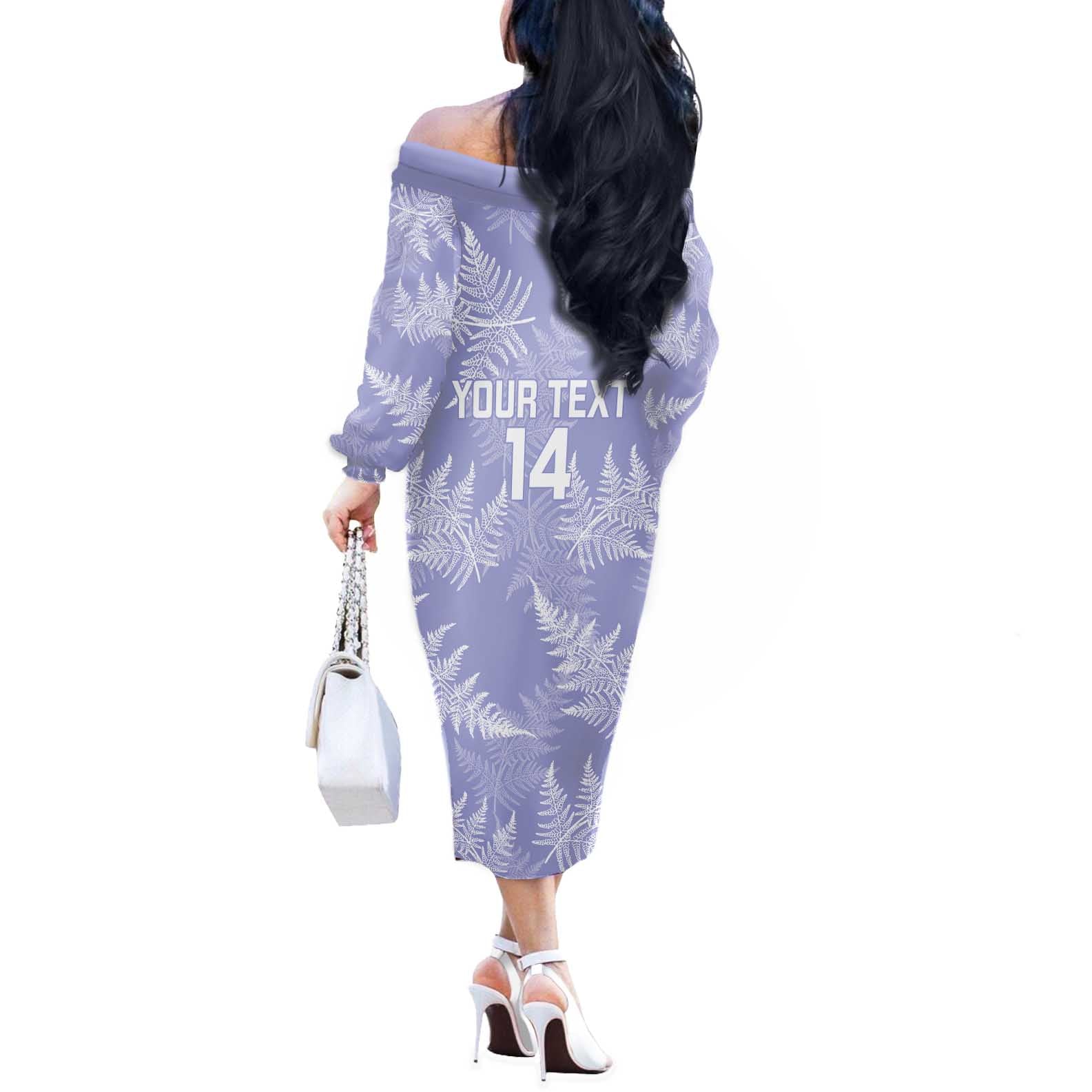 New Zealand Silver Fern Rugby Custom Off The Shoulder Long Sleeve Dress Go Aotearoa Champions Purple Version - Aussie Hoodie