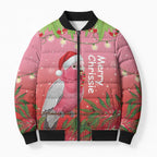 Personalised Galah Australia Christmas Bomber Puffer Jacket Merry Chrissie Bottlebrushes - Aussie Hoodie