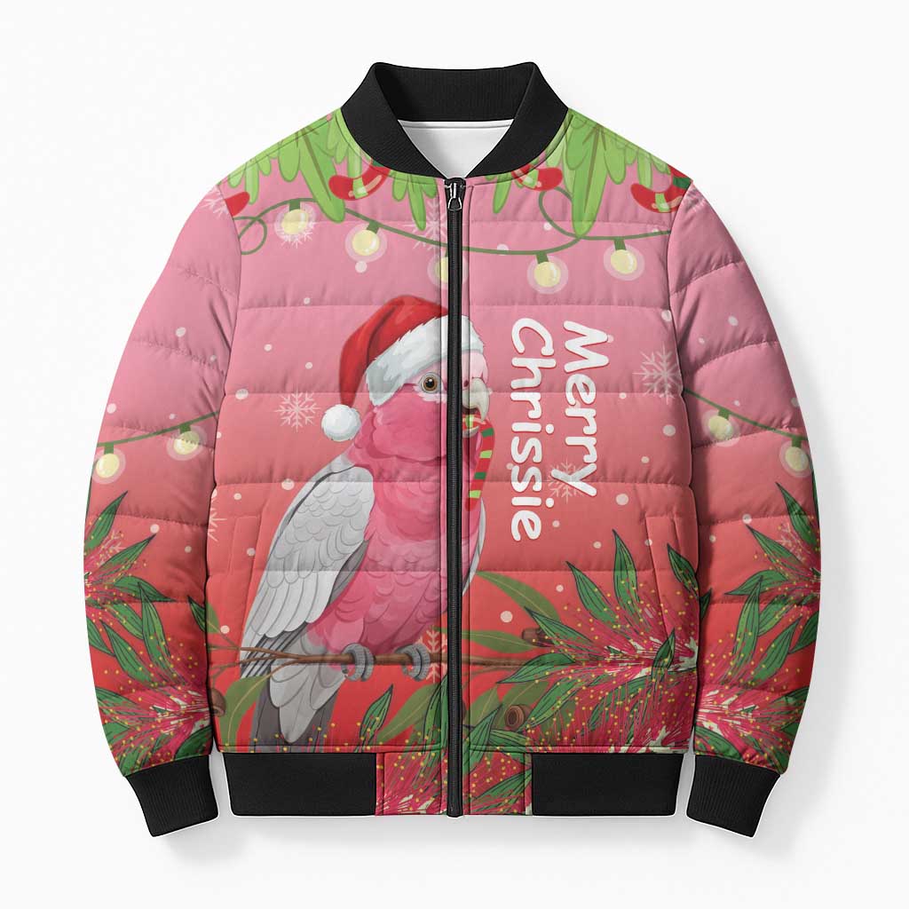 Personalised Galah Australia Christmas Bomber Puffer Jacket Merry Chrissie Bottlebrushes - Aussie Hoodie