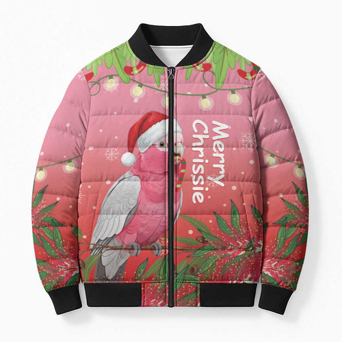 Personalised Galah Australia Christmas Bomber Puffer Jacket Merry Chrissie Bottlebrushes - Aussie Hoodie