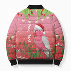 Personalised Galah Australia Christmas Bomber Puffer Jacket Merry Chrissie Bottlebrushes - Aussie Hoodie
