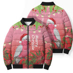 Personalised Galah Australia Christmas Bomber Puffer Jacket Merry Chrissie Bottlebrushes - Aussie Hoodie
