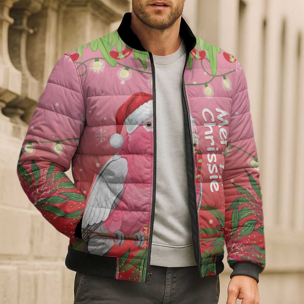 Personalised Galah Australia Christmas Bomber Puffer Jacket Merry Chrissie Bottlebrushes - Aussie Hoodie