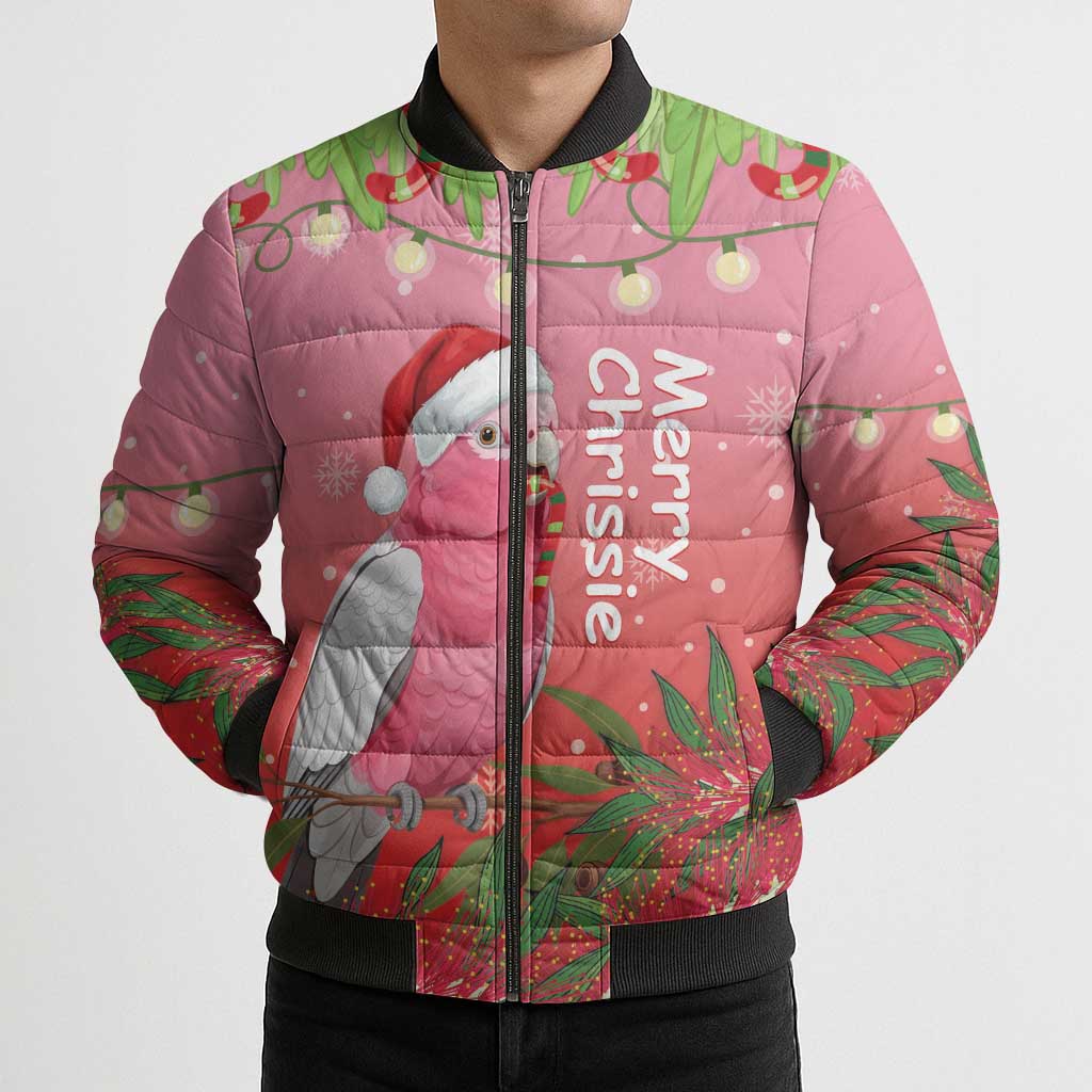 Personalised Galah Australia Christmas Bomber Puffer Jacket Merry Chrissie Bottlebrushes - Aussie Hoodie