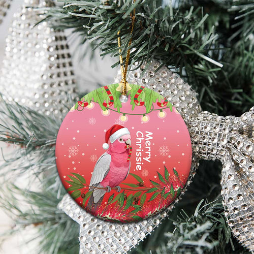 Galah Australia Christmas Ceramic Ornament Merry Chrissie Bottlebrushes - Aussie Hoodie