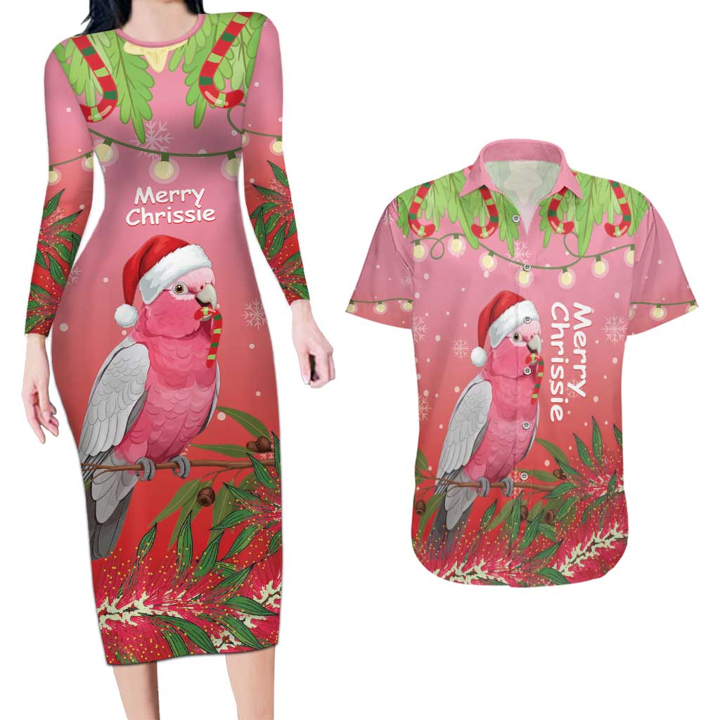 Personalised Galah Australia Christmas Couples Matching Long Sleeve Bodycon Dress and Hawaiian Shirt Merry Chrissie Bottlebrushes - Aussie Hoodie
