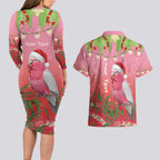 Personalised Galah Australia Christmas Couples Matching Long Sleeve Bodycon Dress and Hawaiian Shirt Merry Chrissie Bottlebrushes - Aussie Hoodie