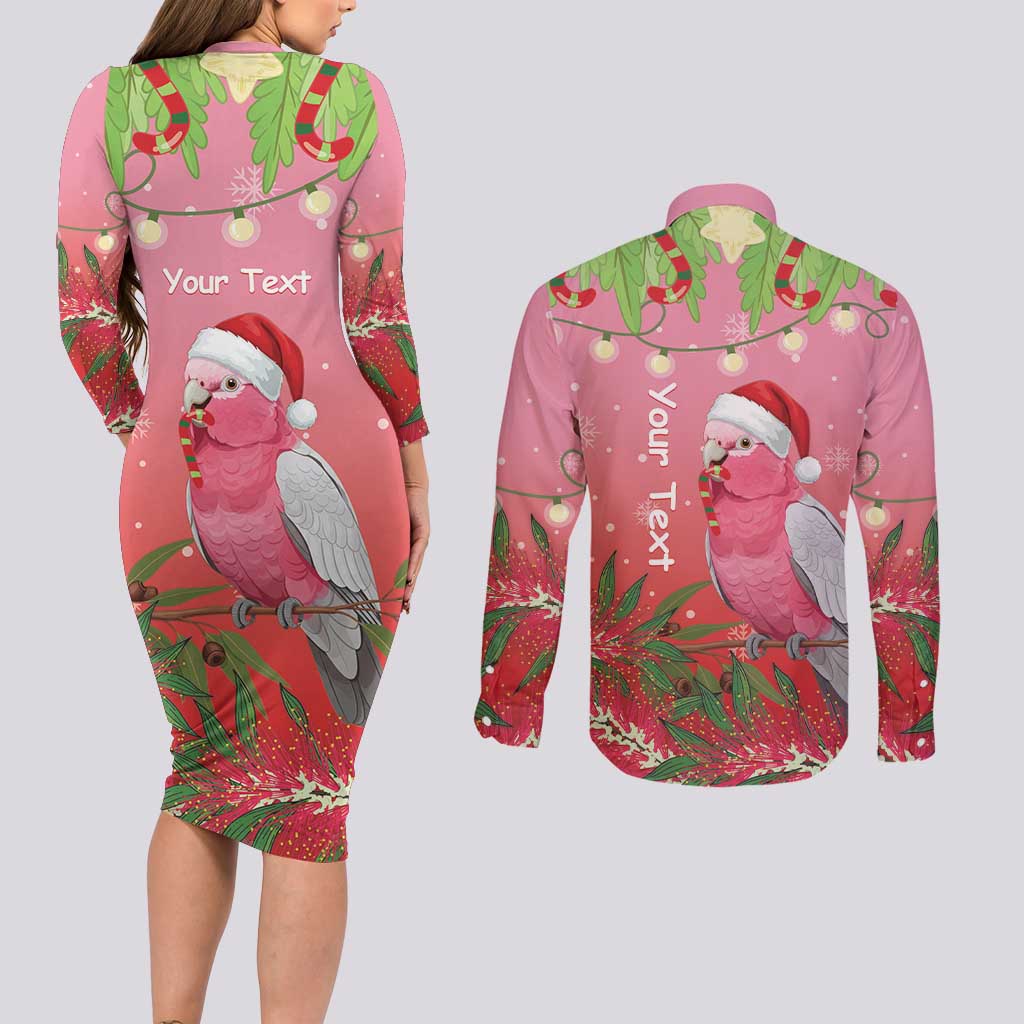 Personalised Galah Australia Christmas Couples Matching Long Sleeve Bodycon Dress and Long Sleeve Button Shirt Merry Chrissie Bottlebrushes - Aussie Hoodie