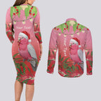 Personalised Galah Australia Christmas Couples Matching Long Sleeve Bodycon Dress and Long Sleeve Button Shirt Merry Chrissie Bottlebrushes - Aussie Hoodie