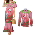 Personalised Galah Australia Christmas Couples Matching Mermaid Dress and Long Sleeve Button Shirt Merry Chrissie Bottlebrushes - Aussie Hoodie