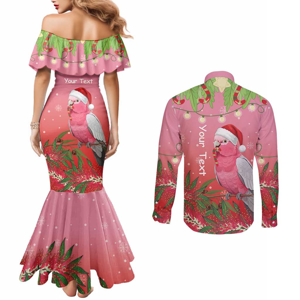 Personalised Galah Australia Christmas Couples Matching Mermaid Dress and Long Sleeve Button Shirt Merry Chrissie Bottlebrushes - Aussie Hoodie