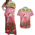 Personalised Galah Australia Christmas Couples Matching Off Shoulder Maxi Dress and Hawaiian Shirt Merry Chrissie Bottlebrushes - Aussie Hoodie