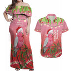 Personalised Galah Australia Christmas Couples Matching Off Shoulder Maxi Dress and Hawaiian Shirt Merry Chrissie Bottlebrushes - Aussie Hoodie