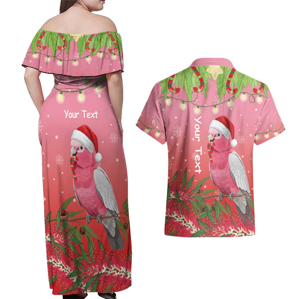 Personalised Galah Australia Christmas Couples Matching Off Shoulder Maxi Dress and Hawaiian Shirt Merry Chrissie Bottlebrushes - Aussie Hoodie
