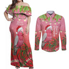 Personalised Galah Australia Christmas Couples Matching Off Shoulder Maxi Dress and Long Sleeve Button Shirt Merry Chrissie Bottlebrushes - Aussie Hoodie