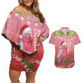 Personalised Galah Australia Christmas Couples Matching Off Shoulder Short Dress and Hawaiian Shirt Merry Chrissie Bottlebrushes - Aussie Hoodie