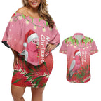 Personalised Galah Australia Christmas Couples Matching Off Shoulder Short Dress and Hawaiian Shirt Merry Chrissie Bottlebrushes - Aussie Hoodie