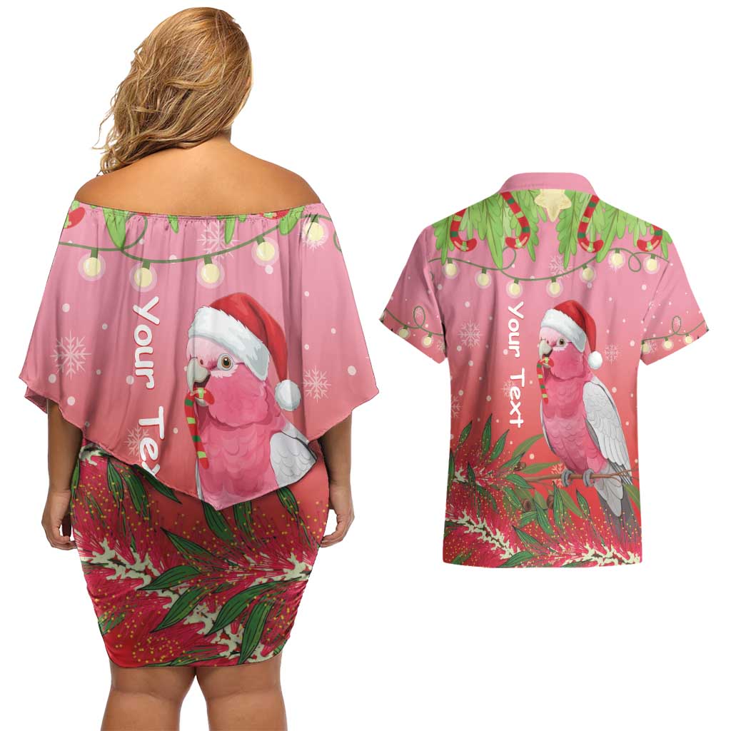 Personalised Galah Australia Christmas Couples Matching Off Shoulder Short Dress and Hawaiian Shirt Merry Chrissie Bottlebrushes - Aussie Hoodie