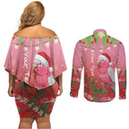 Personalised Galah Australia Christmas Couples Matching Off Shoulder Short Dress and Long Sleeve Button Shirt Merry Chrissie Bottlebrushes - Aussie Hoodie