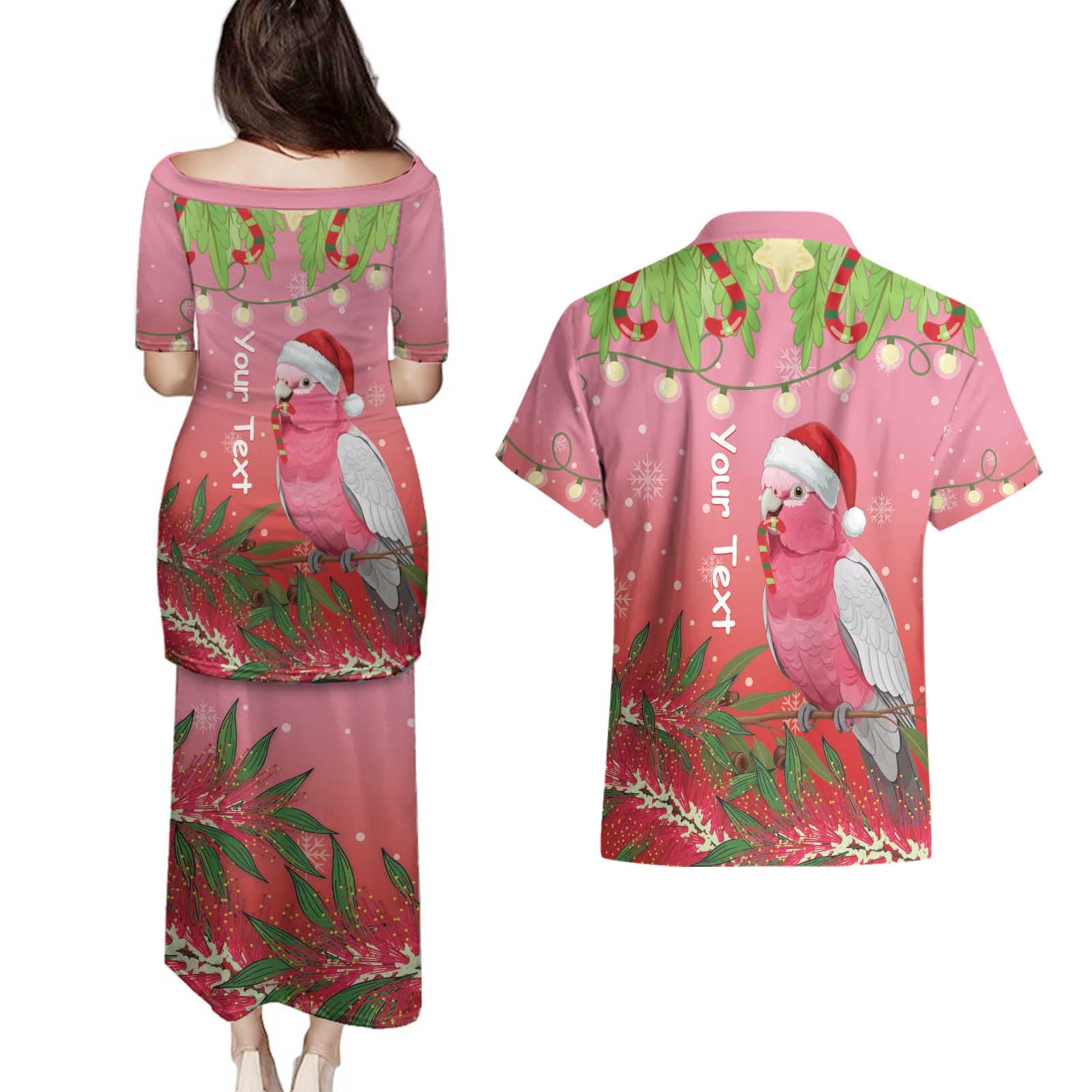 Personalised Galah Australia Christmas Couples Matching Puletasi and Hawaiian Shirt Merry Chrissie Bottlebrushes - Aussie Hoodie