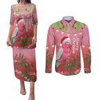 Personalised Galah Australia Christmas Couples Matching Puletasi and Long Sleeve Button Shirt Merry Chrissie Bottlebrushes - Aussie Hoodie