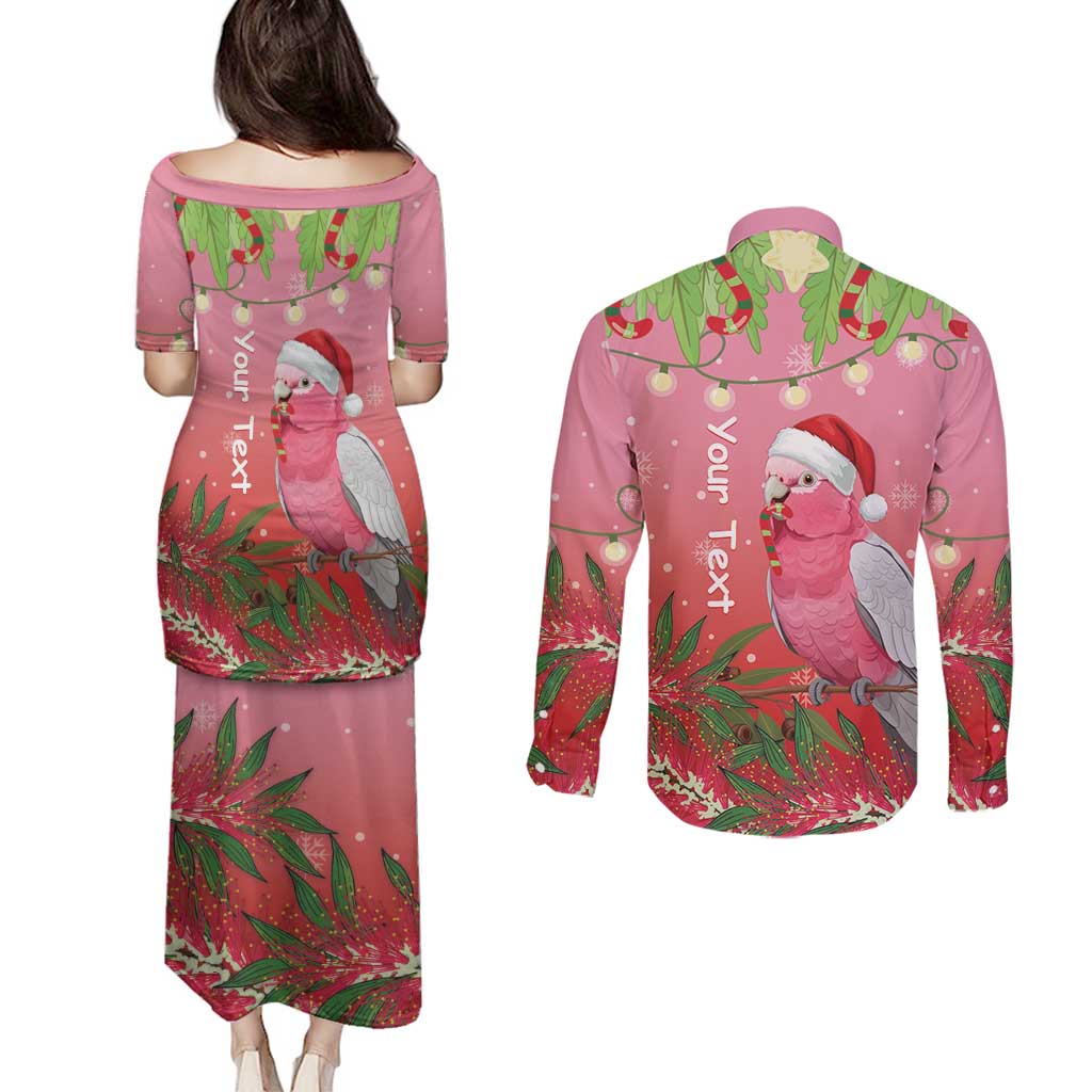 Personalised Galah Australia Christmas Couples Matching Puletasi and Long Sleeve Button Shirt Merry Chrissie Bottlebrushes - Aussie Hoodie