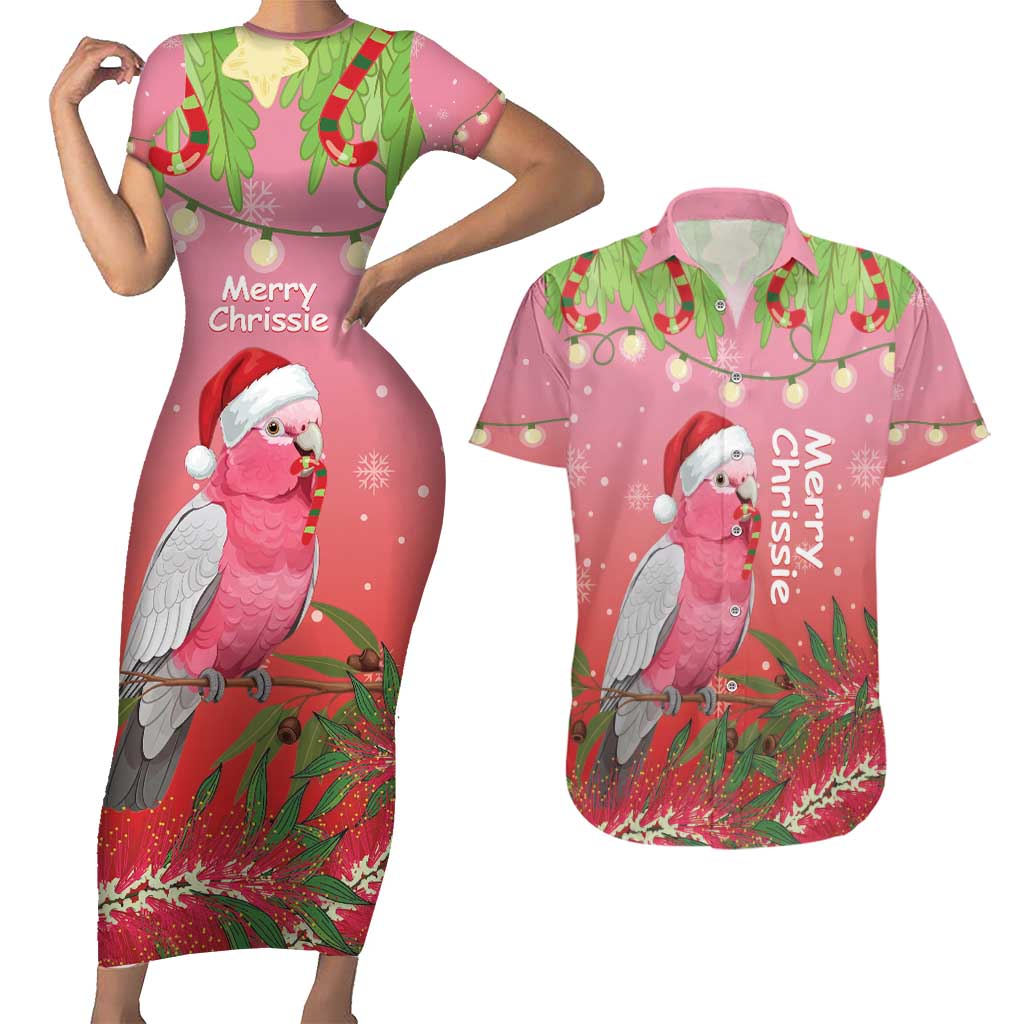 Personalised Galah Australia Christmas Couples Matching Short Sleeve Bodycon Dress and Hawaiian Shirt Merry Chrissie Bottlebrushes - Aussie Hoodie