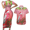 Personalised Galah Australia Christmas Couples Matching Short Sleeve Bodycon Dress and Hawaiian Shirt Merry Chrissie Bottlebrushes - Aussie Hoodie