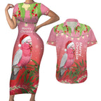 Personalised Galah Australia Christmas Couples Matching Short Sleeve Bodycon Dress and Hawaiian Shirt Merry Chrissie Bottlebrushes - Aussie Hoodie